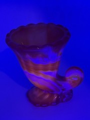 GLOWS Vintage Akro Agate Imperial Orange & White Slag Cadmium Toothpick Holder