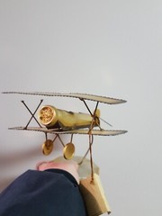 DeMott Brass Biplane Airplane Sculpture On Stone