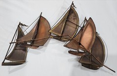 Vintage MCM DEMOTT Brass Sailboat Metal Wall Hanging Sculpture – Signed