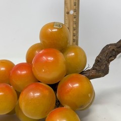 Vtg MCM Genuine Alabaster Grapes Hand Carved Italy Amber Honey Stone Wood Stem