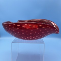 MCM Murano Ruby Red Bullicante Art Glass Controlled Bubble Ashtray Dish Bowl