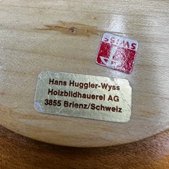 VTG Swiss Wood Bowl Hans Huggler-Wyss Brienz Switzerland Carved Folk Art Inlay
