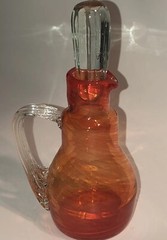 Vintage Glass Cruet Bottle W/ Stopper MCM Orange Pretty Empoli Fun