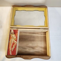 Carved Wood Musical Jewelry Box with Mirror Made In Switzerland