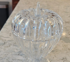 New Vintage Apple Dish Lead Crystal 24% Clear with Lid USA 5″ Candy Bowl Autumn