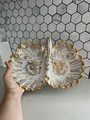 R.P.M. Porcelain China Divided Vintage Serving Bowl Gold Scroll Design