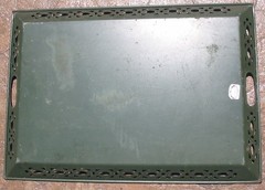 Large 23″ Vintage Metal Tole Tray Hand Painted Fruit Signed Fred Austin Nashco