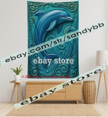Sea Turtle Relief Tapestry 3D look Wall Art coastal decor 39X59 in