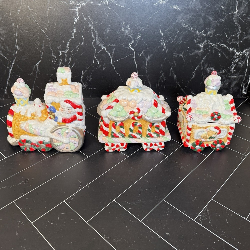 Unbranded 3pc Santa Gingerbread Bears Candy Canes Train Cookie Candy Jars Large