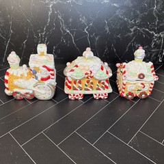 Unbranded 3pc Santa Gingerbread Bears Candy Canes Train Cookie Candy Jars Large