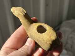 COLORFUL PRE-COLUMBIAN CANOPA LLAMA EFFIGY VOTIVE CONTAINER, PERU, MOTLEY COA