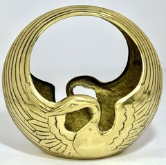 Vintage MCM Solid Brass Swan Planter Bowl Catchall with Handle ~Korea