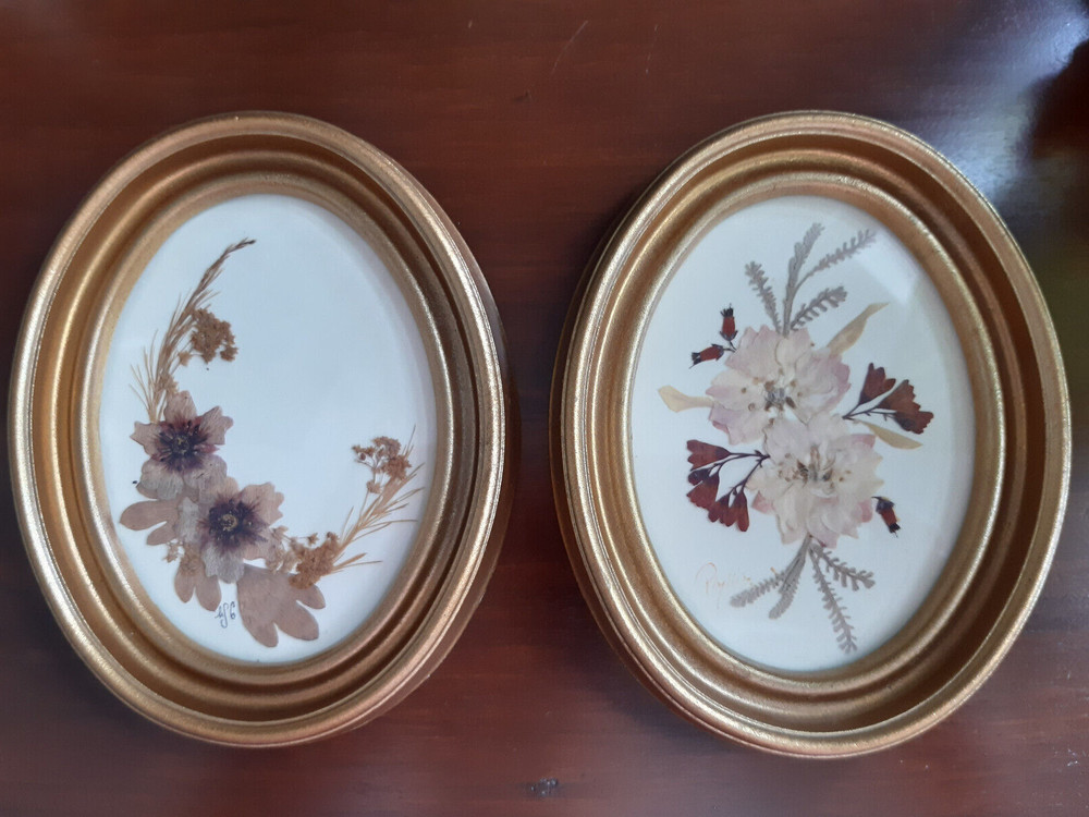 Village Green Country Crafts Dried Flowers Design Framed. Set of 2.