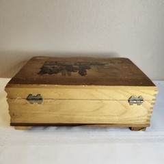 Carved Wood Musical Jewelry Box with Mirror Made In Switzerland
