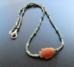 NILE Ancient Egyptian Fish Amulet Mummy Bead Necklace ca 600 BC