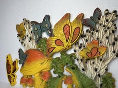 VTG Homco Universal Statuary 3-D Wall Art Decor Mushroom Frog Butterfly MCM 3 pc