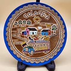 Imprinted Leather Wooden Farm House Hanging Wall Art/Plate Vamos Por Colombia