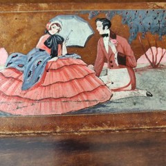 Antique early 20th century Edwardian leather bound silk lined hand painted box