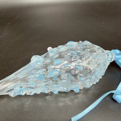 Hand Blown Studio Art Glass Ornament Hanging Decor Textured Blue Fritz Glass VTG