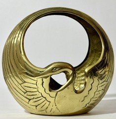 Vintage MCM Solid Brass Swan Planter Bowl Catchall with Handle ~Korea
