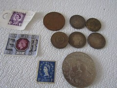 Vintage coins & Stamp bundle 1941 Three Pence Coin 1977 queen jubilee Collectors