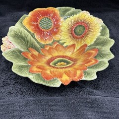 Fitz.&Floyd Chanticlair Bowl Bold Bright Large Sunflowers Summer 12”W X 3.5”T
