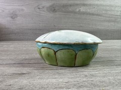 Unbranded Oval Porcelain Glass Trinket Dish Greens Blues 4″
