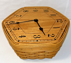 Longaberger Hexagon Clock Basket Artisan Signed No Writing on Face RARE 1997 USA