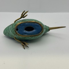 Vintage Cloisonné & Brass Miniature 5” Sandpiper Bird Sculpture Figurine