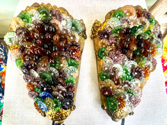 2 Vintage Art Nouveau Murano Glass Bronze Grape Cluster Wall Sconce 1900s 12″x8″
