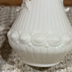 Belleek Aberdeen Porcelain VintageAppliqué Pitcher 7.5”Ivory Ireland REG NO 0857
