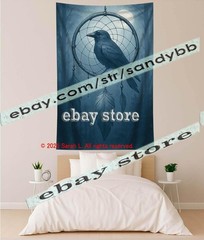 Raven Dreamcatcher Tapestry 3D relief look Wall Art mystic bird 39X59 in