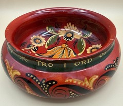 Vintage Norwegian Rosemaling Ale Bowl Ølbolle Hand-Painted Folk Art 8”
