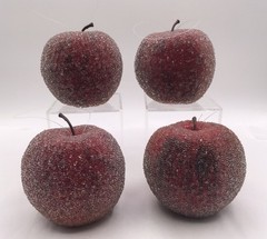 Unbranded Sugared Frosted SET OF 4 Large Beaded Fruit Ornaments Apples 3”x 3.5”