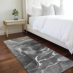 8′ Runner Black Gray and White Abstract Washable Non Skid Indoor Outdoor Rug