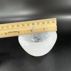 Hand Blown Art Glass Round Dish Bowl Heavy Small White Spots Hand Made Hollow