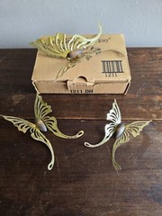 NIB Set Of 3 VTG Home Interior Gold Metal Wood Butterflies Art Decor Shabby Chic