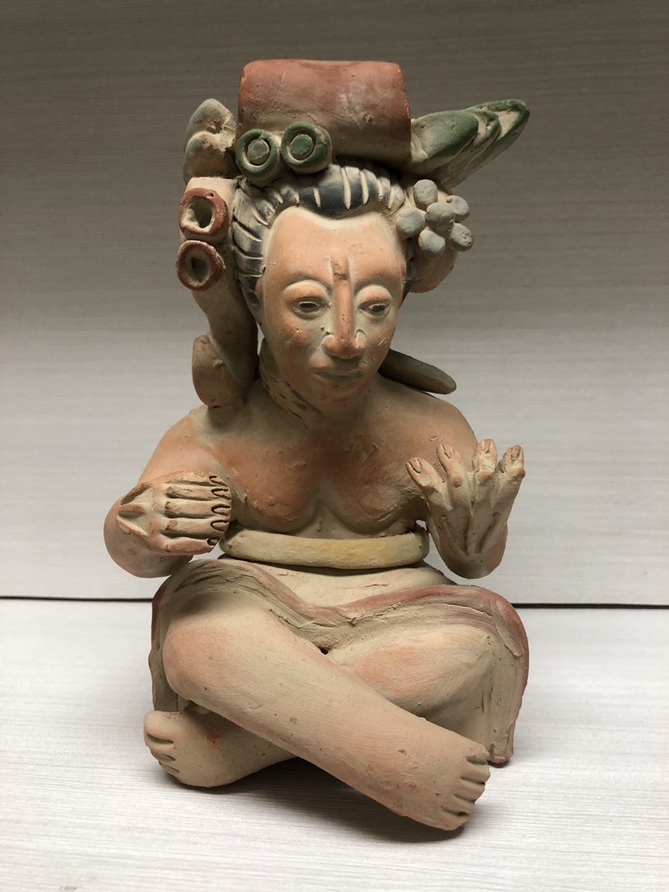Antique Pre-Columbian Maya Mexican Red Clay Terracotta Pottery Figurine 9”