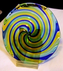 Murano Italian Art Glass Disc Hand Blown Swirls Retro Look
