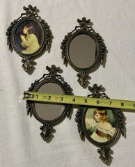 Vtg Brass Victorian Edwardian Oval 4 Framed Mirror Little Girl Prayer Play Italy