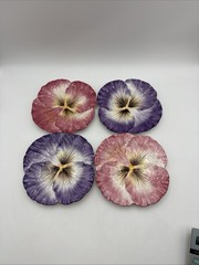 VTG Fitz & Floyd Halcyon 1980’s Flowers Pansy Hand Painted Plates 9” Set of 4