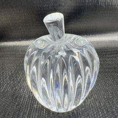 Heavy Clear Lead Crystal Cut Glass Apple Fruit Art Glass Figurine Paperweight