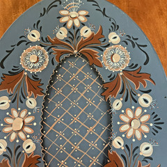 Vintage Signed 1983 Norwegian Rosemaling Large Blue Wood Hand Painted Container