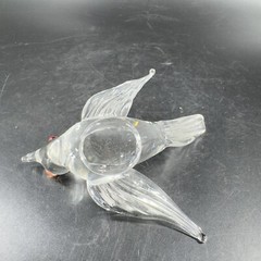 Hand Blown Art Glass Clear Bird Figurine Delicate With Red Orange Eyes Hand Made