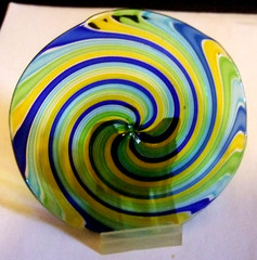 Murano Italian Art Glass Disc Hand Blown Swirls Retro Look