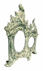 Antique Cast Metal Art Nouveau Clock Face/Picture Frame, Green & White, 11-1/2″
