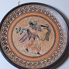 Greek God Hera Terracotta Handmade Plate Greece Pottery 1960s Folk Art 8 Inch