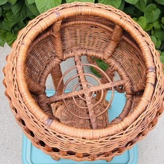 Vintage Wicker Plant Stand With Basket Top Lower Shelf Bead Accents 27″ MCM Boho