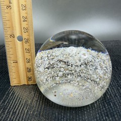 Hand Blown Italian Murano Art Glass Paperweight Dome With Sparkles Center Glass