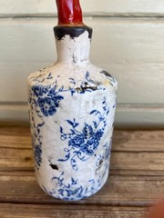 Faux Red Coral Specimen in Blue & White Floral Small Vase in Chinoiserie Chic St